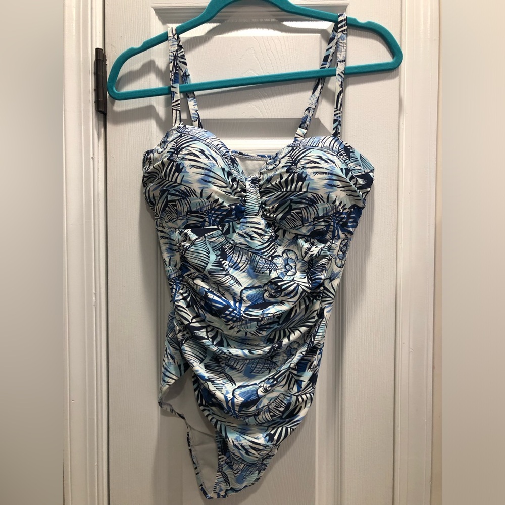 Blue Tropical Print One-Piece Swimsuit